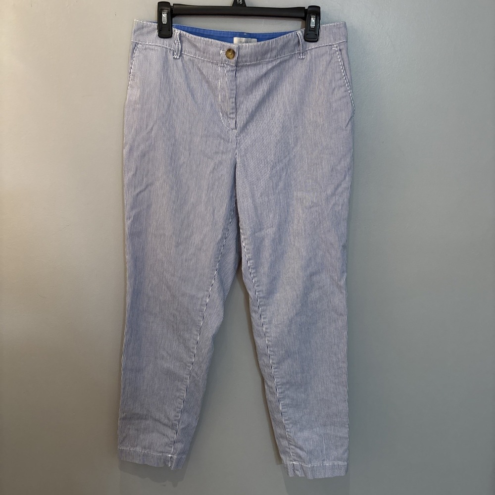 Talbots Chino Blue White Stripe Pants Cotton Women's 10 Nautical Coastal Preppy